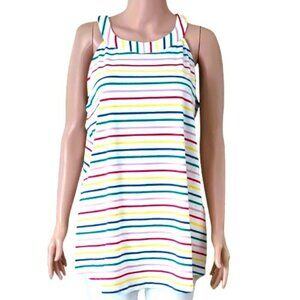 Women's Stripe Halter Top XL Red Green Blue Yellow Scoop Hem Stretch